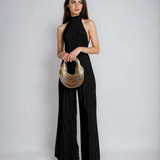 Women's Pleated Halter Top and Wide-Leg Trouser Set
