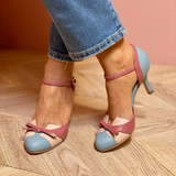 Colour Block Bow Ankle Strap Pumps