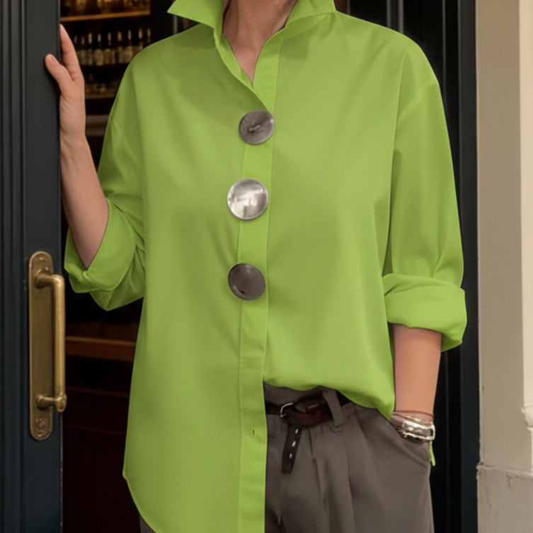 Oversized Button-Up Blouse with Chest Pocket