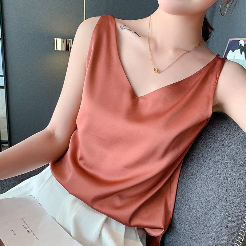 Satin V-Neck Sleeveless Blouse