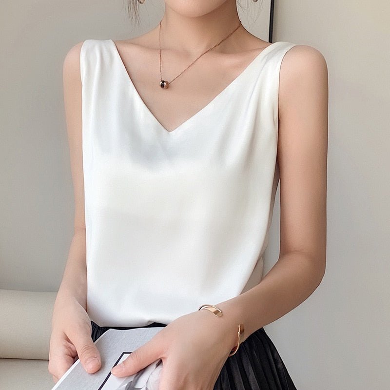 Satin V-Neck Sleeveless Blouse