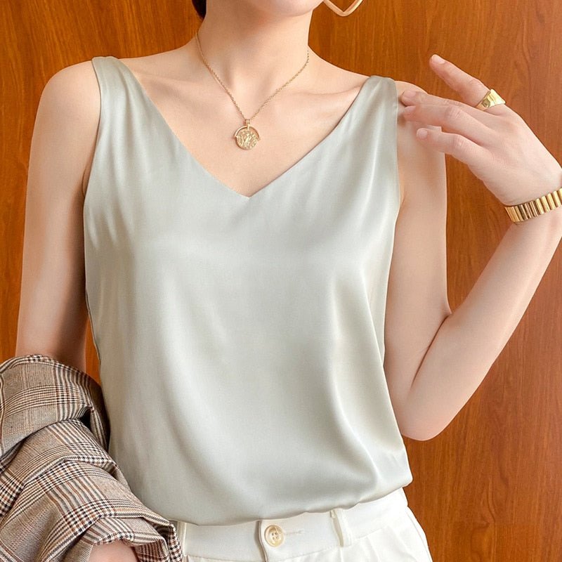 Satin V-Neck Sleeveless Blouse