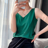 Satin V-Neck Sleeveless Blouse