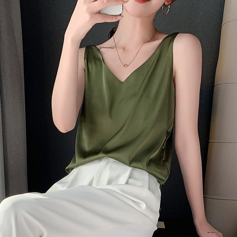 Satin V-Neck Sleeveless Blouse