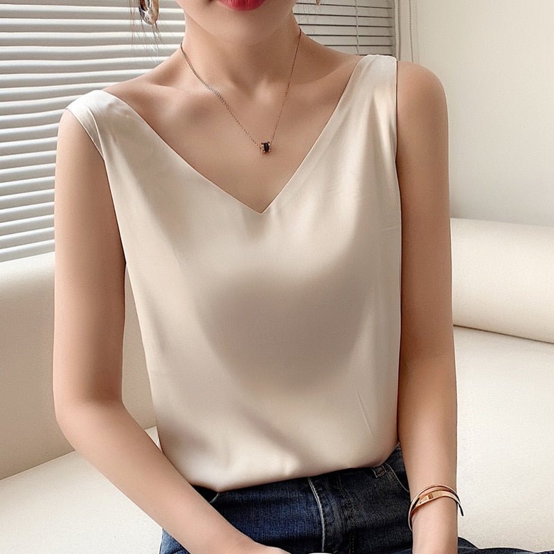 Satin V-Neck Sleeveless Blouse