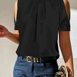 Cold Shoulder High Neck Blouse