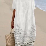 Embroidered V-Neck Midi Dress