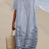 Embroidered V-Neck Midi Dress