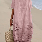 Embroidered V-Neck Midi Dress