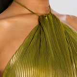Pleated Halter High Slit Maxi Dress