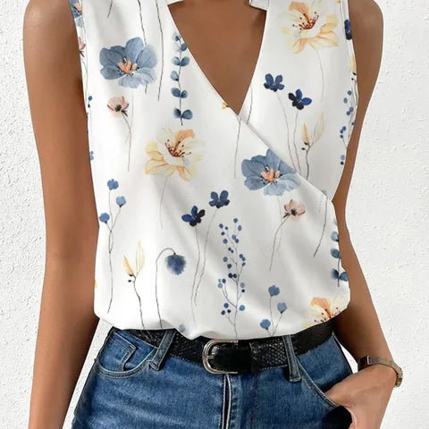 Sleeveless Wrap V-Neck Blouse