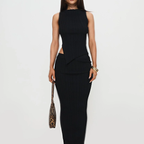 Women's Ribbed Asymmetric Top and Maxi Skirt Set