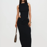 Women's Ribbed Asymmetric Top and Maxi Skirt Set