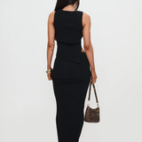 Women's Ribbed Asymmetric Top and Maxi Skirt Set