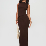 Women's Ribbed Asymmetric Top and Maxi Skirt Set