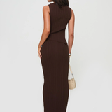 Women's Ribbed Asymmetric Top and Maxi Skirt Set