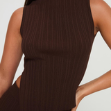 Women's Ribbed Asymmetric Top and Maxi Skirt Set