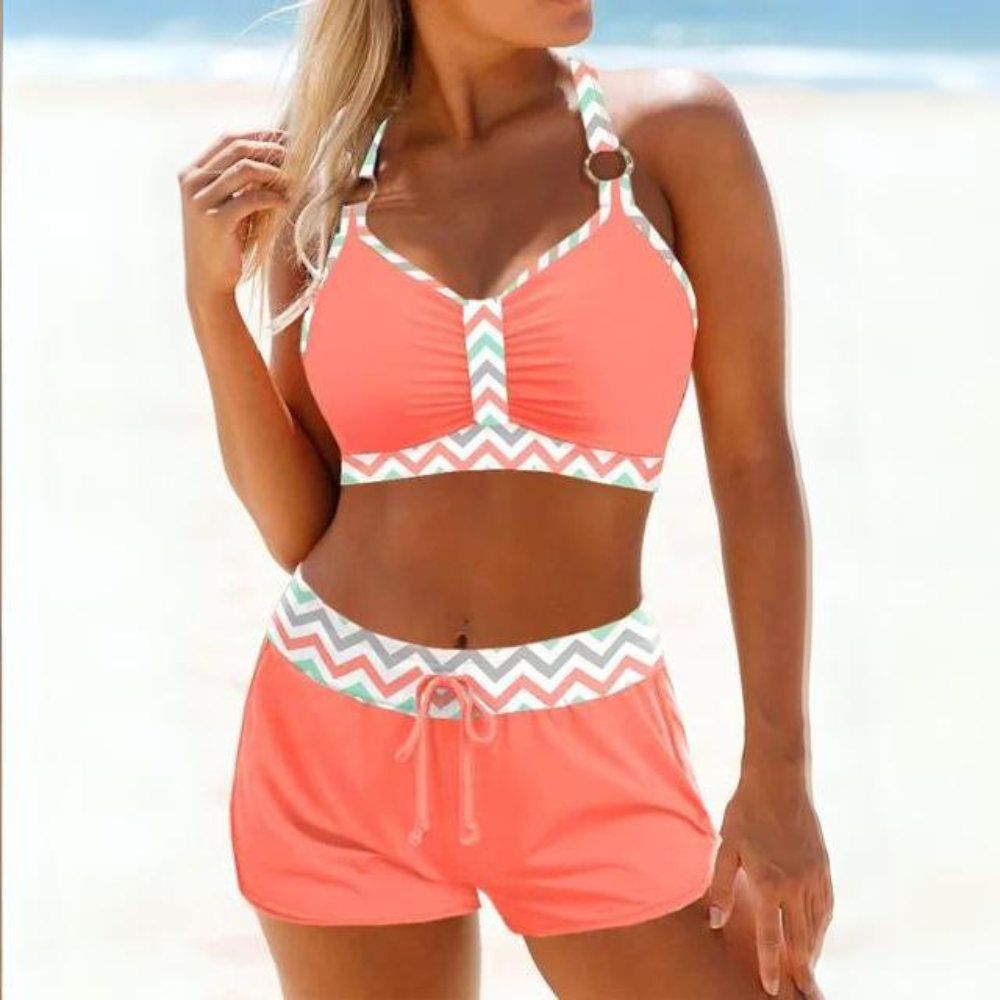Striped Bikini & Swim Shorts Set