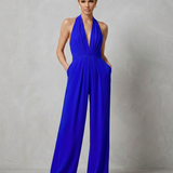 Women's Backless Halter Wide-Leg Crepe Jumpsuit