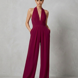 Women's Backless Halter Wide-Leg Crepe Jumpsuit