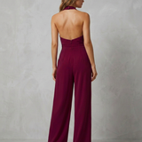 Women's Backless Halter Wide-Leg Crepe Jumpsuit