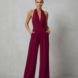 Women's Backless Halter Wide-Leg Crepe Jumpsuit