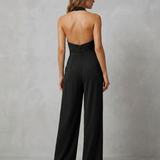 Women's Backless Halter Wide-Leg Crepe Jumpsuit