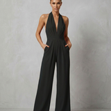 Women's Backless Halter Wide-Leg Crepe Jumpsuit