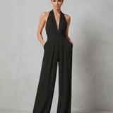 Women's Backless Halter Wide-Leg Crepe Jumpsuit