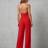 Women's Backless Halter Wide-Leg Crepe Jumpsuit