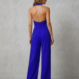 Women's Backless Halter Wide-Leg Crepe Jumpsuit