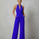 Women's Backless Halter Wide-Leg Crepe Jumpsuit