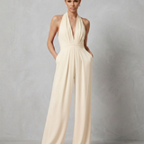 Women's Backless Halter Wide-Leg Crepe Jumpsuit
