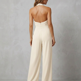 Women's Backless Halter Wide-Leg Crepe Jumpsuit