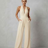 Women's Backless Halter Wide-Leg Crepe Jumpsuit