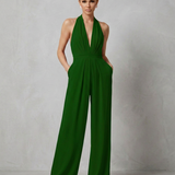 Women's Backless Halter Wide-Leg Crepe Jumpsuit