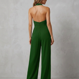 Women's Backless Halter Wide-Leg Crepe Jumpsuit