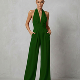 Women's Backless Halter Wide-Leg Crepe Jumpsuit