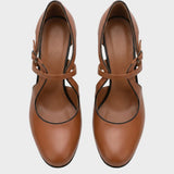 Women's Brown Leather-Look Classic Court Pumps