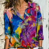 Printed V-Neck Long Sleeve Blouse