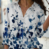 Printed V-Neck Long Sleeve Blouse