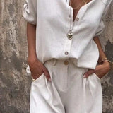 Button Front Short Sleeve Shirt and Shorts Set