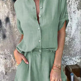 Button Front Short Sleeve Shirt and Shorts Set