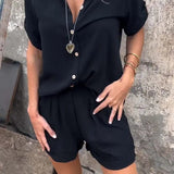 Button Front Short Sleeve Shirt and Shorts Set
