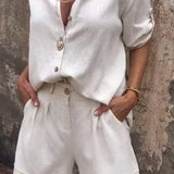 Button Front Short Sleeve Shirt and Shorts Set