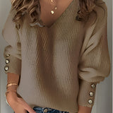 Ribbed Knit V-Neck Pullover