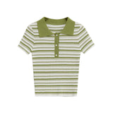 Slim Fit Striped Short Sleeve Women Polo Shirt