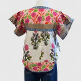 Botanical Print Embroidered V-Neck Blouse
