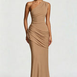 One Shoulder Ruched Maxi Dress