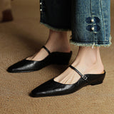 Virelia Leather Mary Jane Mules – Pointed Toe Elegance with All-Day Comfort